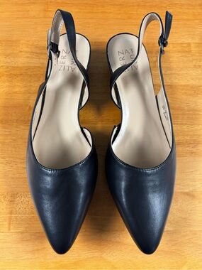 Naturalizer Black Pointed Slingback Flats with Cross Strap
